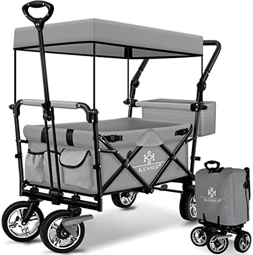 51aynvfRMeL._AC_.jpg KESSER® Bollerwagen faltbar GT9000 mit Dach Handwagen Transportwagen | inkl. 2X 3-Punkt Gurtsystem| klappbar | Vollgummi-Reifen | bis 80 kg | Vorder- und Hinter-Bremse | + Tragetasche – Bild 1