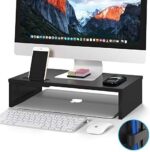 BONTEC Monitorständer, Unterbau Bildschirm, Ständer mit Handyhalter, ergonomischem Druckerständer mit Kabelführung für Laptop, Computer, Notebook, iMac, PC, 42CM – Bild 2