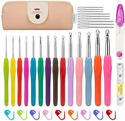 51bZwtOBEDL._AC_.jpg Luxebell Häkelhaken Set Bunte Ergonomische Soft Gummi Comfort Grip Häkeln Stricken Nadeln Kit Haushalt Werkzeug mit tragbaren Tasche – Bild 1