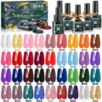 Anicco 42 Stück UV Nagellack Set, Gel Nagellack UV Farbgel Set, mit 2 Flaschen Unterlack &Glänzender Überlack & Matte Überlack & 2 Flaschen mit Diamant Überlack, UV Lack Gel Nail Polish