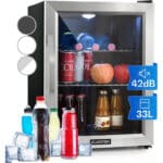 Klarstein Mini Kühlschrank mit Glastür, für Zimmer, Getränkekühlschrank Klein mit Verstellbaren Ablagen, Indoor/Outdoor Kühlschrank Leise