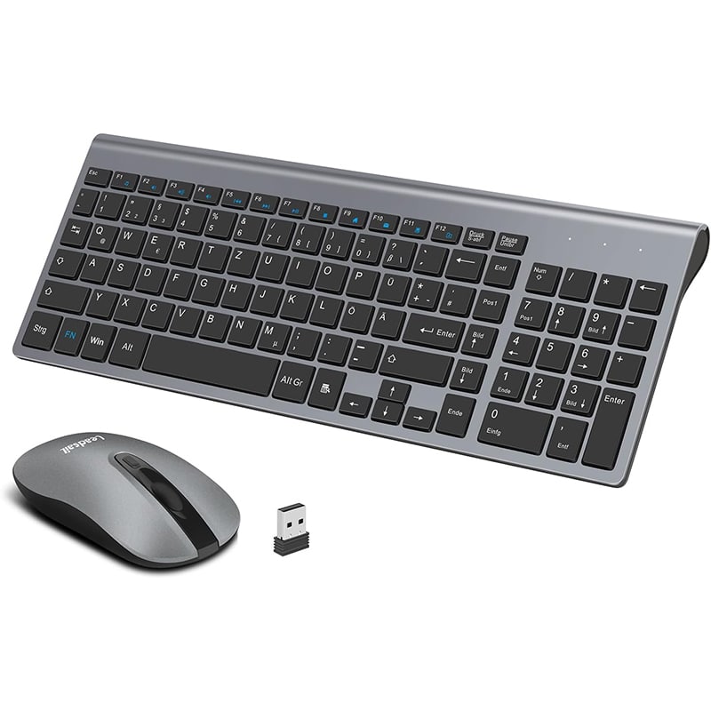 tastature1 LeadsaiL Tastatur Maus Set Kabellos, 2,4 GHz USB-Empfänger Ultradünne Leise, Deutsch QWERTZ-Layout, 12 FN-Tasten Für Windows XP/7/8/10, PC, Laptop, Computer, Desktop – Bild 1