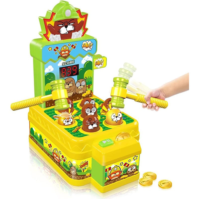 vatos3 VATOS Whac Spiel,Schlag den Maulwurf,elektronisches Mini Arcade Spielzeug,Münzspiel mit 2 Hämmern – Bild 1