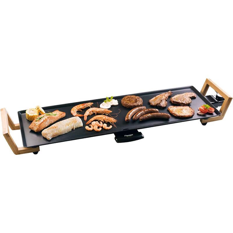 Bestron 2 Bestron elektrischer Tischgrill, XL Teppanyaki Grillplatte im Asia Design, Grillspaß für 6 Personen, extra große Grillfläche