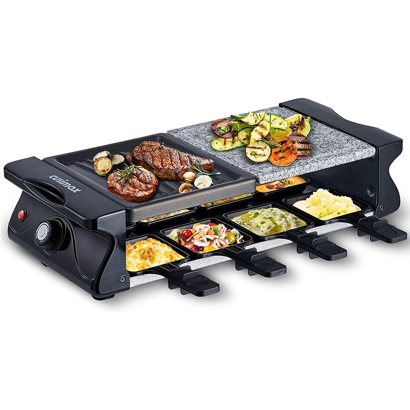CUSIMAX 1 CUSIMAX Raclette Grill für 8 Personen Steinplatte und Grillplatte Antihaftbeschichtung