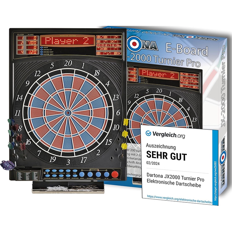 Dartscheibe1 Elektronische Dartscheibe Dartona JX2000 Turnier Pro - | Dartscheibe elektronisch | Turnierscheibe mit 41 Spielen und über 200 Varianten