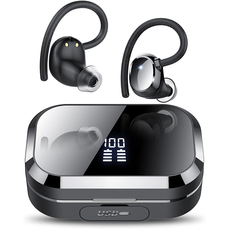 KT1 Bluetooth Kopfhörer Sport Sport Bluetooth Kopfhörer mit Ohrhaken & Bass – 120 Std, IPX7, BT 5.3