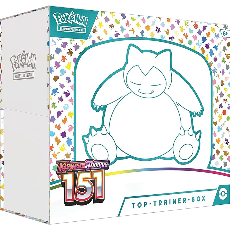 Pokémon7 Pokémon-Sammelkartenspiel: Top-Trainer-Box Karmesin & Purpur – 151 (9 Boosterpacks & Premium-Zubehör)