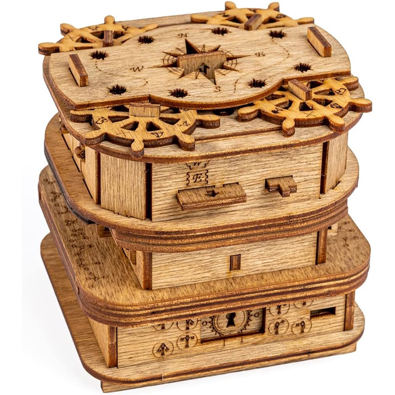 iDventure iDventure Cluebox - Davy Jones Locker - Escape Room Spiel - 3D Holzpuzzle - Geldgeschenk Puzzlebox - IQ Puzzle - Rätselbox und Geburtstagsgeschenk für Erwachsene - Gadget für männer - Reisespiel
