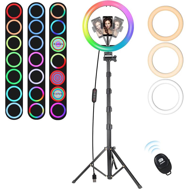 MICCYE Ringlicht MICCYE Ringlicht mit Stativ 10 Zoll RGB Ring Light Gesamthöhe 180cm Ringleuchte Selfie Ringlicht Handy für Video Makeup Fotografie