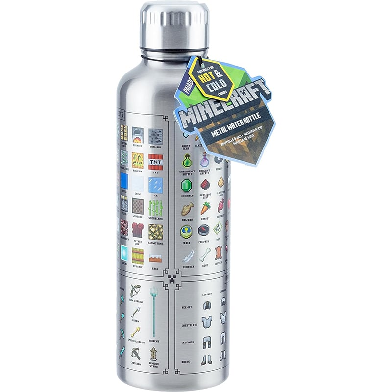 Minecraft1 Paladone Minecraft Trinkflasche aus Metall