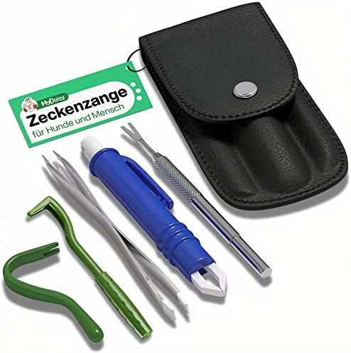 51f46QTPuJL._AC_.jpg MYDAISY Zeckenzangen-Set (5-teilig) mit Etui - Zeckenschutz für Mensch & Tier