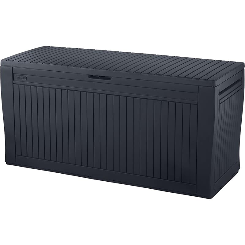 Auflagenbox1 Koll Living Kissenbox 270L Graphit – Wasserdicht, Belüftet, Holzoptik, Belastbar bis 250kg