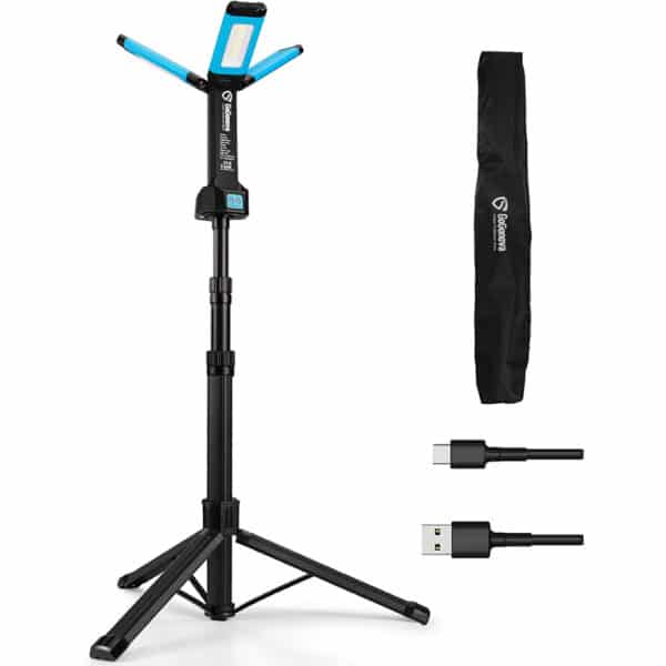 GoGonova LED Baustrahler mit Stativ – Kabellose Arbeitsleuchte, 8000mAh Akku, 700/1200/2200 Lumen, 4000/6500K, 170 cm Teleskopstativ & Tragetasche