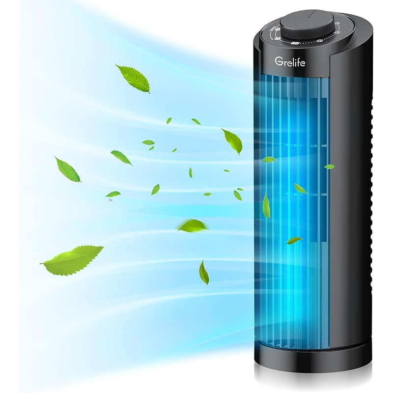 Grelife Grelife Leiser Turmventilator – 7,9m/s, 70° Oszillation, Schnelle Kühlung