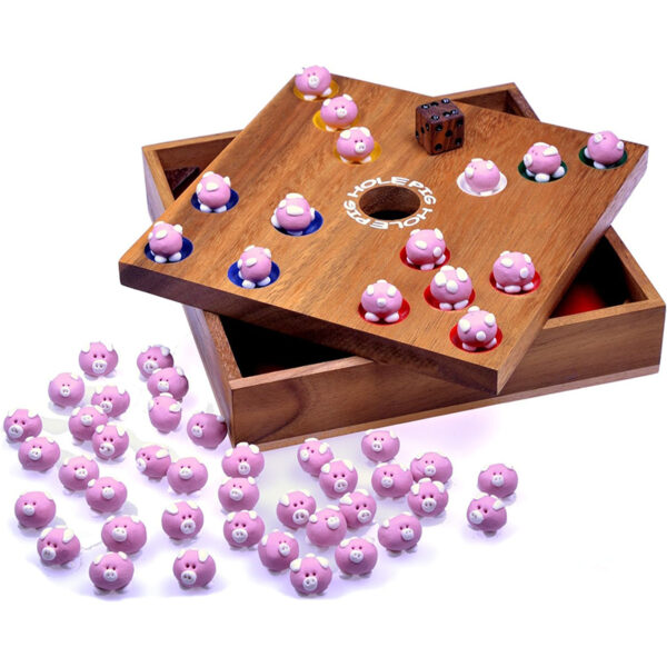 LOGOPLAY Pig Hole - Big Hole Schweinchenspiel - WĂĽrfelspiel - Gesellschaftsspiel - Brettspiel aus Holz