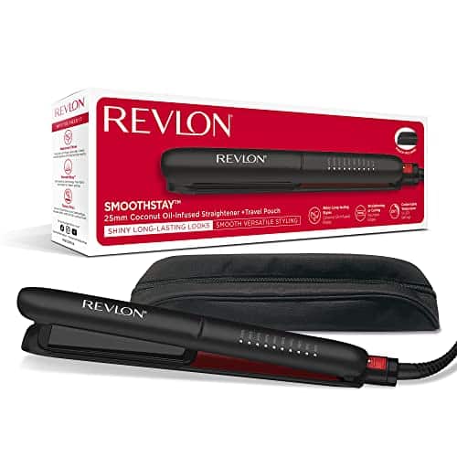 Version 1.0.0 Revlon SmoothStay 25 mm Glätteisen mit Kokosnussöl-Infusion + Reisebeutel