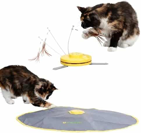 4194xJYSFBL._AC_.jpg Kerbl Catch the TailFeather 2-in-1 Katzenspielzeug: Rotierender Stab & Federwedel, 3 Modi, Automatische Abschaltung