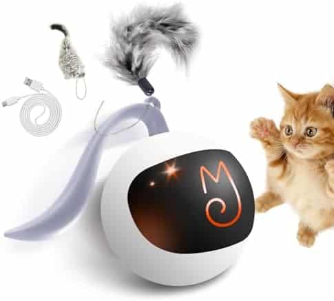 41dbV5bGmuL._AC_.jpg Migipaws Elektrisches Katzenspielzeug 3-in-1 - Beweglicher Ball, Plüschmäuse & Federn, DIY, USB Wiederaufladbar
