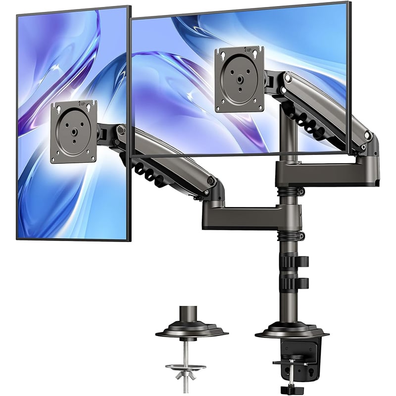 HUANUO Monitor Halterung für 2 Monitore, 13-32 Zoll, Höhenverstellbar, VESA 75/100mm, 9 kg Tragfähigkeit