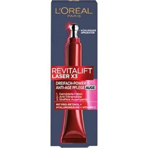 Version 1.0.0 L'Oréal Paris Revitalift Laser X3 Augencreme – 3-fach Anti-Aging mit Hyaluronsäure, 15 ml