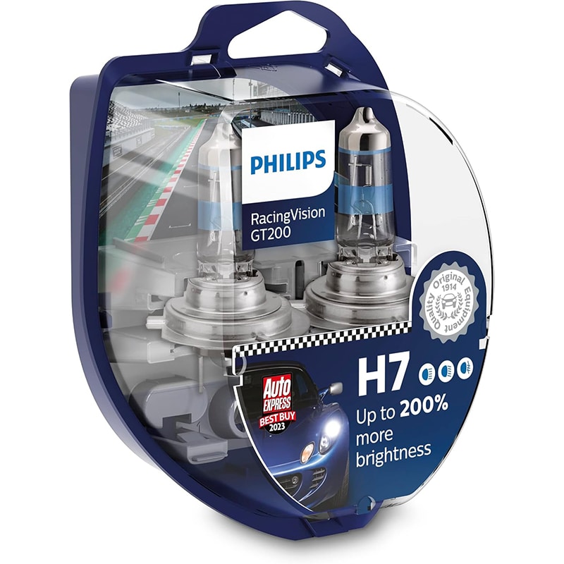 H7-2 Philips Halogen RacingVision GT200 H7 Scheinwerferlampe +200%, Doppelset 12972RGTS2 Twin box, Silber