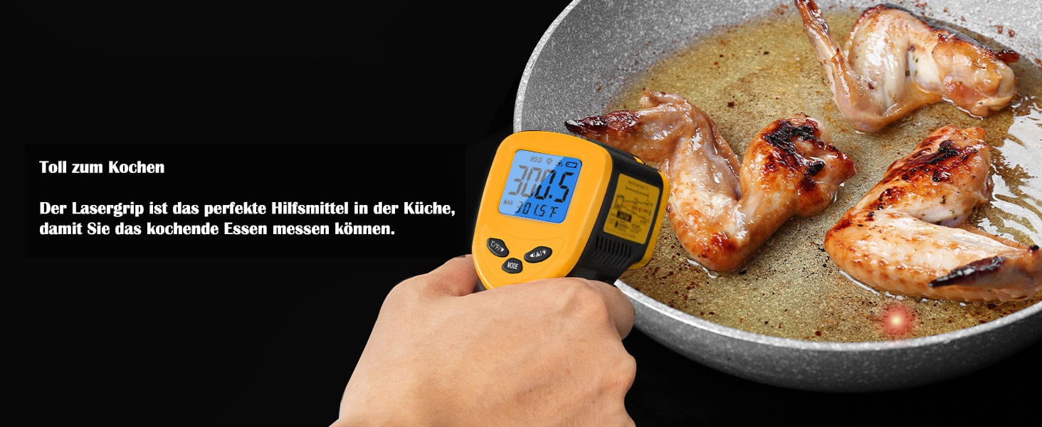 E1 Etekcity Infrarot Thermometer -50 bis 610°C, Digital Pyrometer für Kochen, Pizzaofen & Industrie
