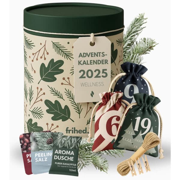 frihed.® Wellness Adventskalender 2025 – 24 Peelingsalze & Duschbomben Geschenkset
