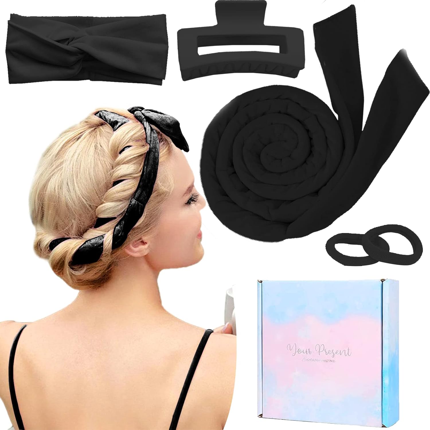61X5jdPIYxL._SL1500_.jpg Lockenwickler Ohne Hitze, Samt Heatless Curls Band für Übernacht-Locken, Rutschfest, DIY Haarband für Mittleres & Langes Haar