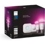 Philips Hue White & Color Ambiance Starter Set (2 E27 Lampen, Smart Button, Hue Bridge) – Stiftung Warentest Testsieger 01/2024, 16 Mio. Farben, Sprach- & App-Steuerung