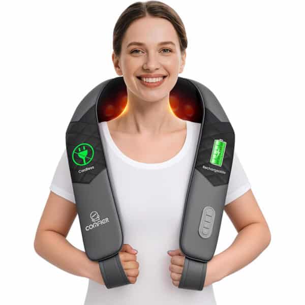 COMFIER Kabelloses Nackenmassagegerät mit Wärme – Shiatsu Massagekissen für Nacken, Rücken & Schultern