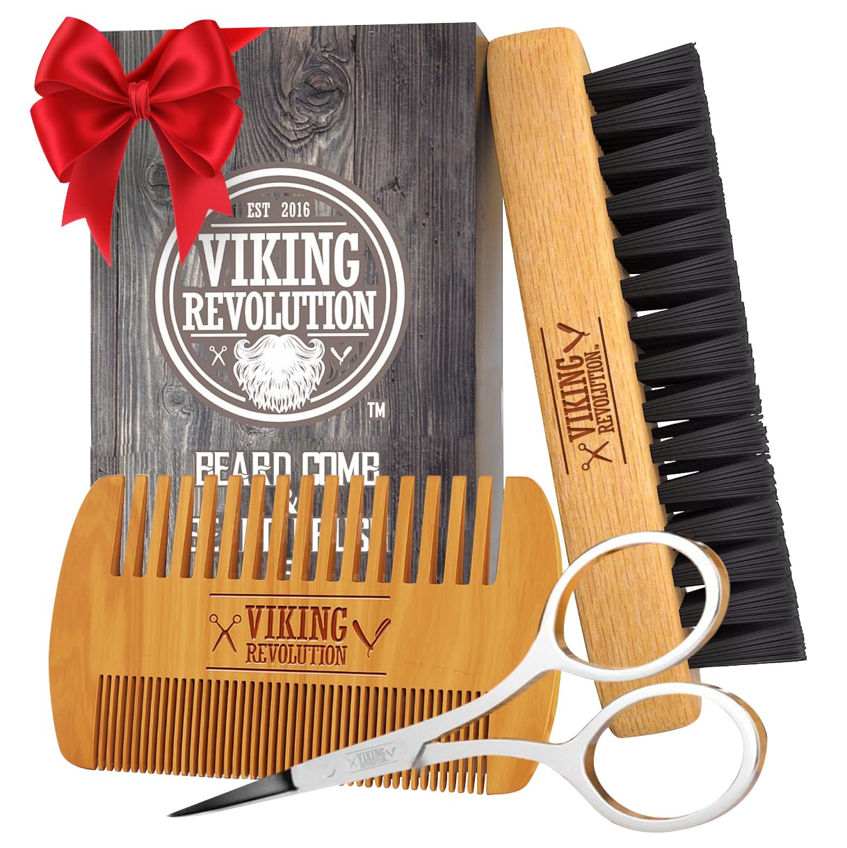 71U0DduVMNL._SL1219_.jpg Viking Revolution Bartbürste & Kamm – Wildschweinborsten & Birnenholz – Mit Samt-Etui, Perfekt als Geschenk