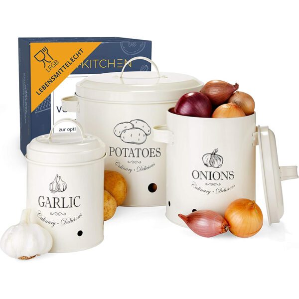 HIKITCHEN® Vorratsbehälter-Set – Stilvolle Boxen für Kartoffeln, Zwiebeln & Knoblauch