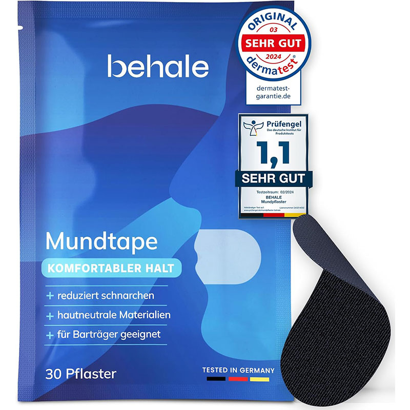 Behale Behale - 30-90x Mundpflaster gegen Schnarchen | Atmungsaktives Mouth Tape für ruhigen Schlaf | Auch für Bartträger