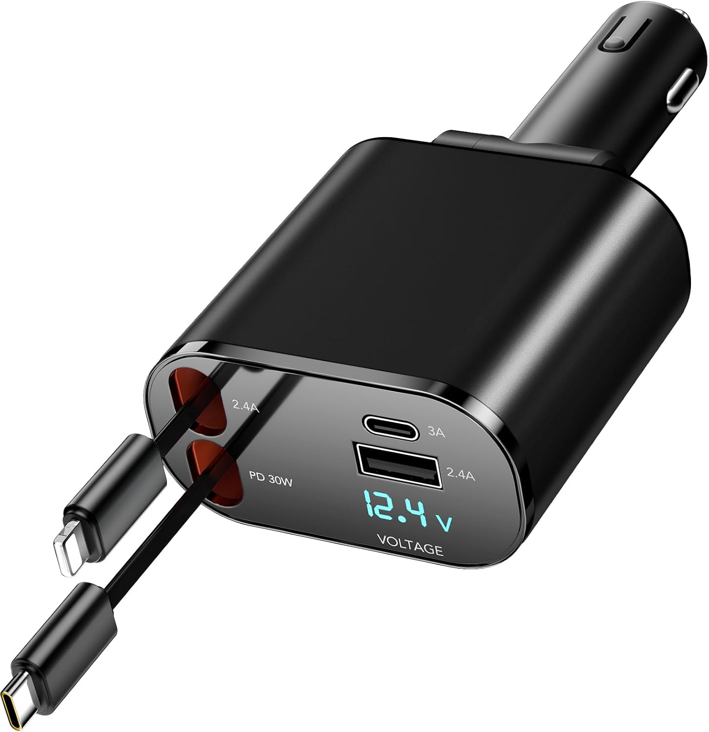 61k2Fr1a1wL._AC_SL1500_.jpg COCIVIVRE 4-in-1 Einziehbares Auto Ladegerät, 60W USB Zigarettenanzünder Adapter, Kompatibel mit iPhone, Galaxy & mehr