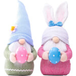 ENLACE 2 Stück Ostern Deko Wichtel, Handgemachte Plüsch Osterhasen Zwerg mit Eiern