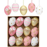 Valery Madelyn 12er Ostereier zum Aufhängen, 6 cm – Naturfarbene Plastikeier für Osterdeko, Frühlings- und Ostergeschenke