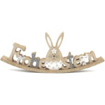 LB H&F Osterdeko Schriftzug Holz Ostern Tischdeko Osterhase niedlich (Wippe)