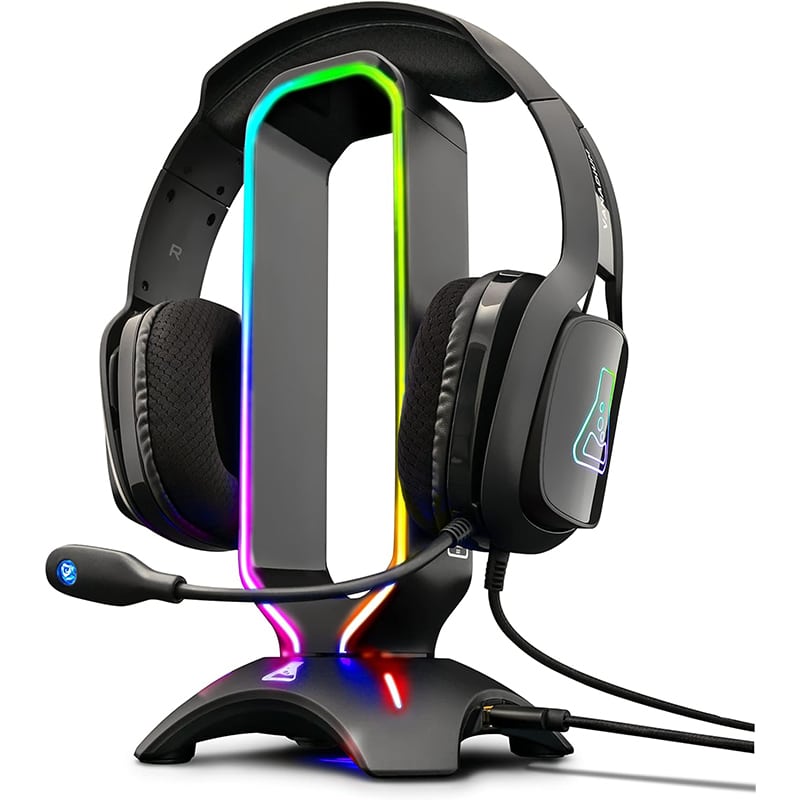 Stand 2 THE G-LAB K-Stand RADON – RGB Headset-Ständer mit USB-Hub & rutschfester Basis für PC/PS4/Xbox