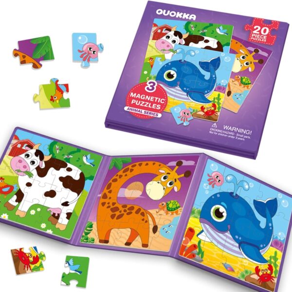 QUOKKA Magnetspiel ab 2–5 Jahre – 36-tlg. Reise-Puzzle für Kinder mit Tieren, Dinos, Autos & Weltraum