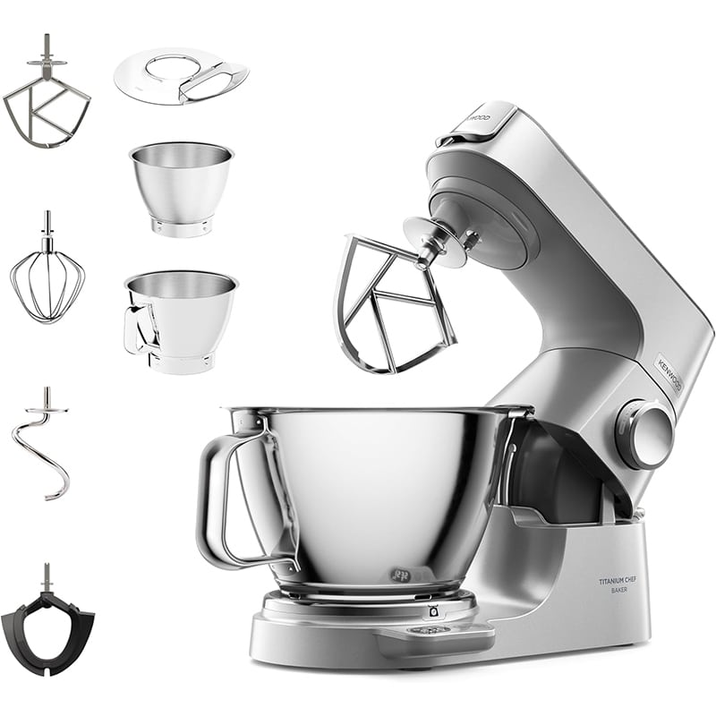 Kenwood 2 Kenwood Titanium Chef Baker KVC85 – Küchenmaschine mit Waage, 2 Rührschüsseln & Patisserie-Set, 1200 W