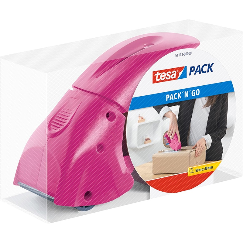 tesa 1 tesa Packbandabroller Pack'n'Go Pink – inkl. 50 m Klebeband