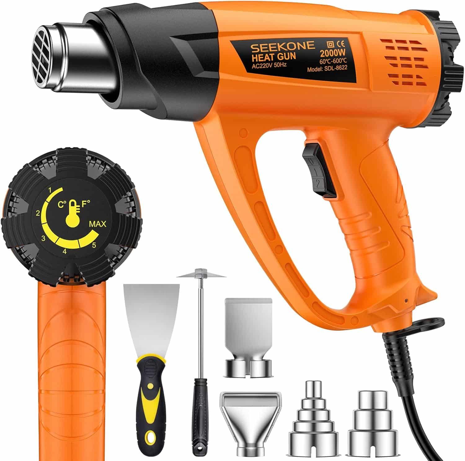 SEEKONE Heissluftpistole SEEKONE Heissluftpistole 2000W mit Zubehör – 60–600 °C, Keramik, schnell & vielseitig