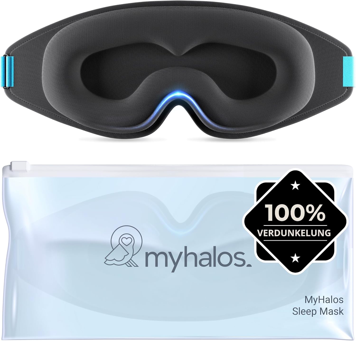 MyHalos® 3D Schlafmaske Schwarz MyHalos® 3D Schlafmaske Schwarz – Lichtdicht & Druckfrei mit Etui