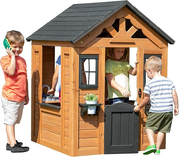 Backyard Discovery Spielhaus-2 Backyard Discovery Spielhaus Timberlake aus Holz | Outdoor Kinderspielhaus für den Garten inklusive Zubehör | Gartenhaus für Kinder mit Fenstern. – Bild 1