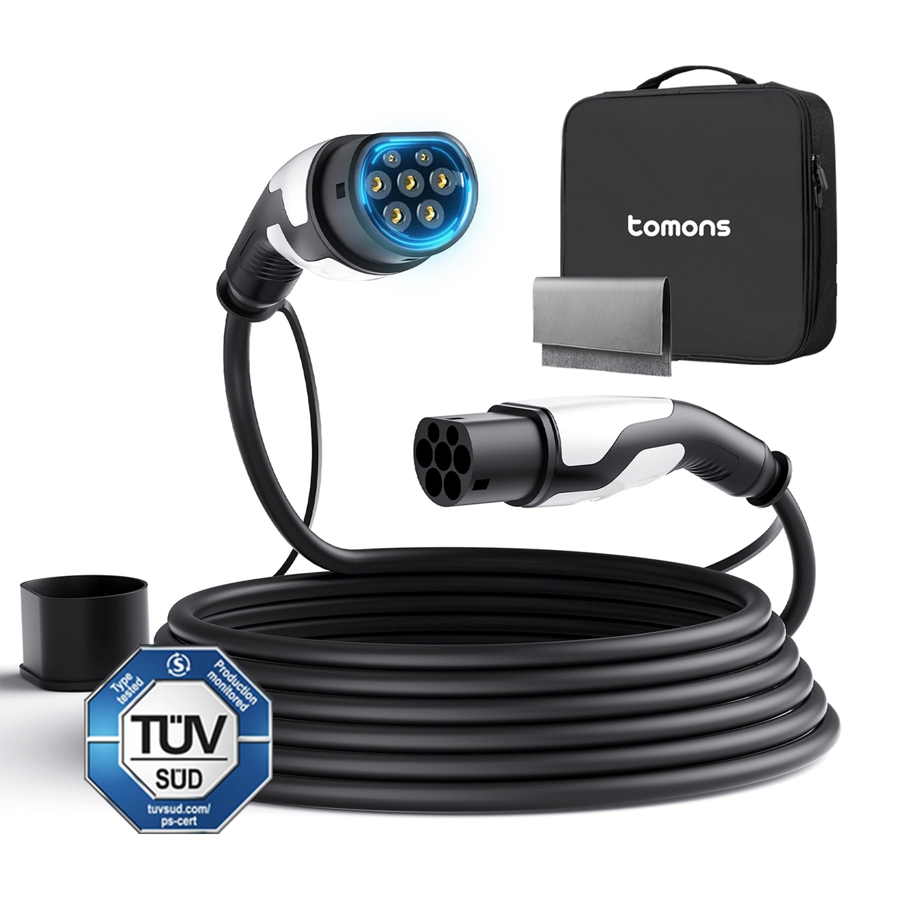 611KER5oAzL._SY1800_.jpg tomons Typ 2 Ladekabel 22kW 5M 32A – Schnelllader für Tesla, VW ID & Co. – Bild 1