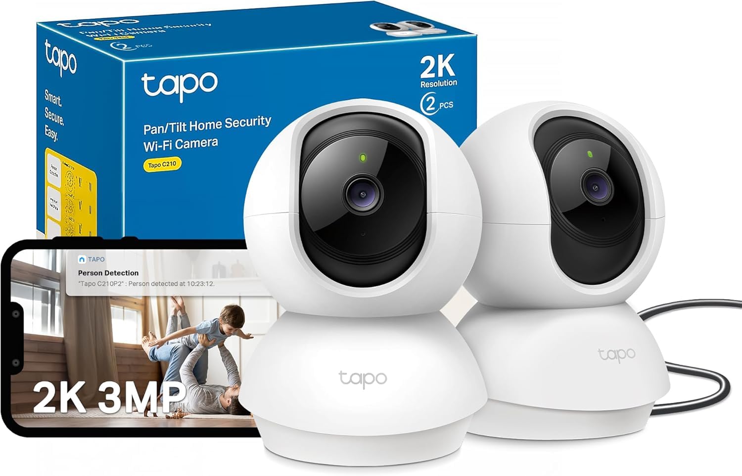 615SL02p89L._SY963_.jpg Tapo C210 WLAN IP Kamera 3MP mit 360° Schwenk & Nachtsicht – 2er Set Überwachungskamera – Bild 1