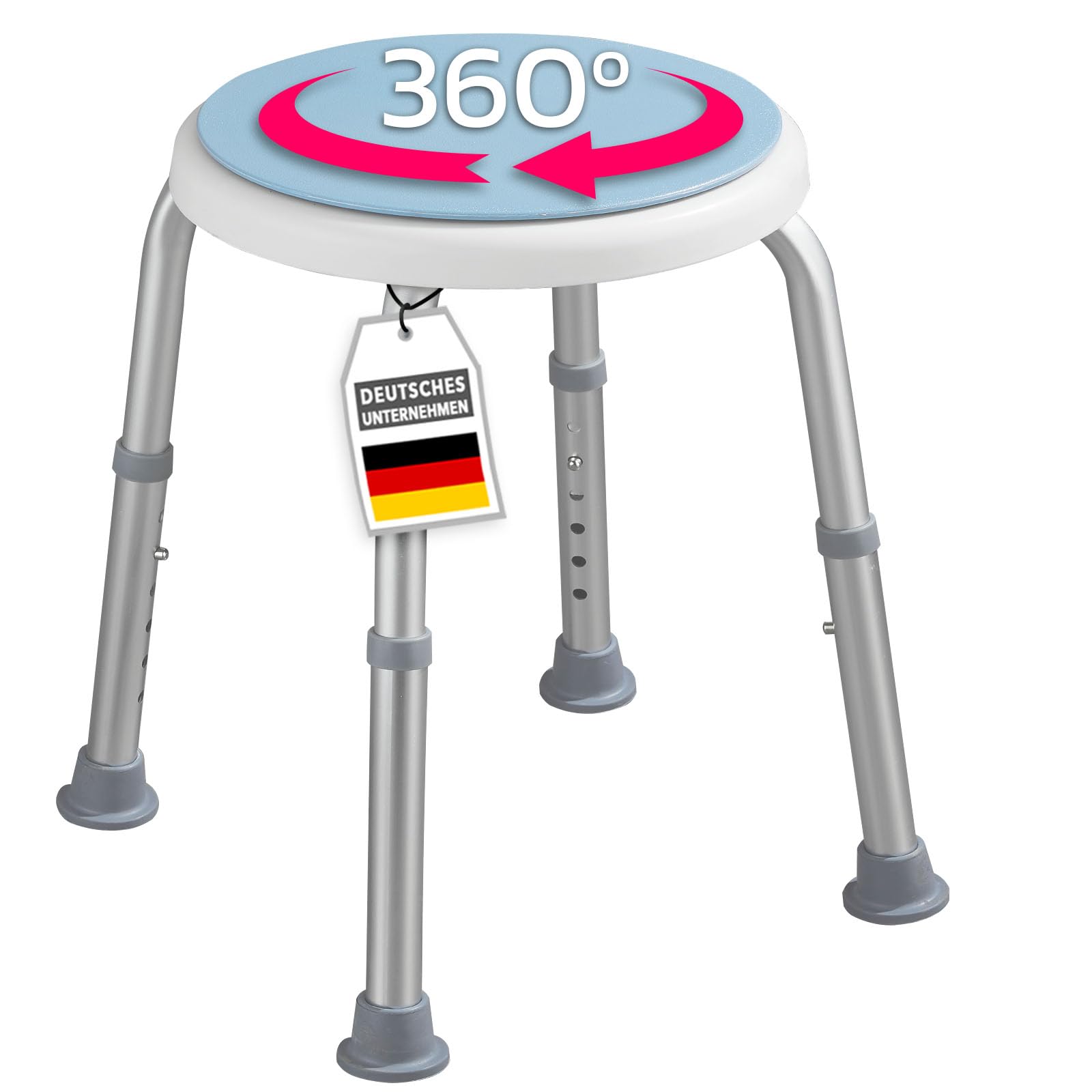 618aaMkdK9L._SY1600_.jpg KARAT Duschhocker 360° drehbar & höhenverstellbar – Badhocker bis 150 kg – Bild 1