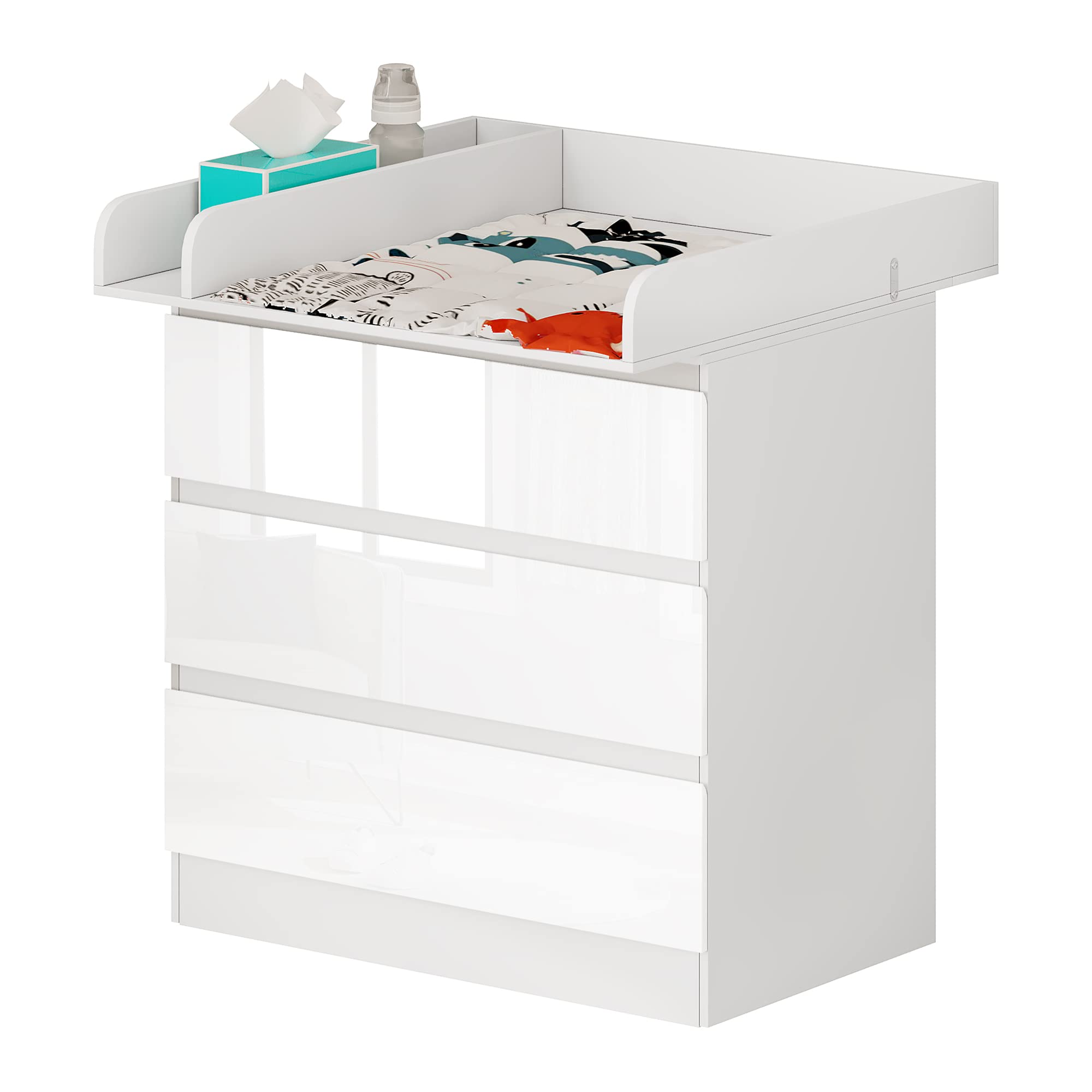 61QJTh2yROL._SY2000_.jpg WOLTU Wickelkommode 86 cm mit Wickelaufsatz – Ergonomischer Wickeltisch mit 3 Schubladen – Bild 1