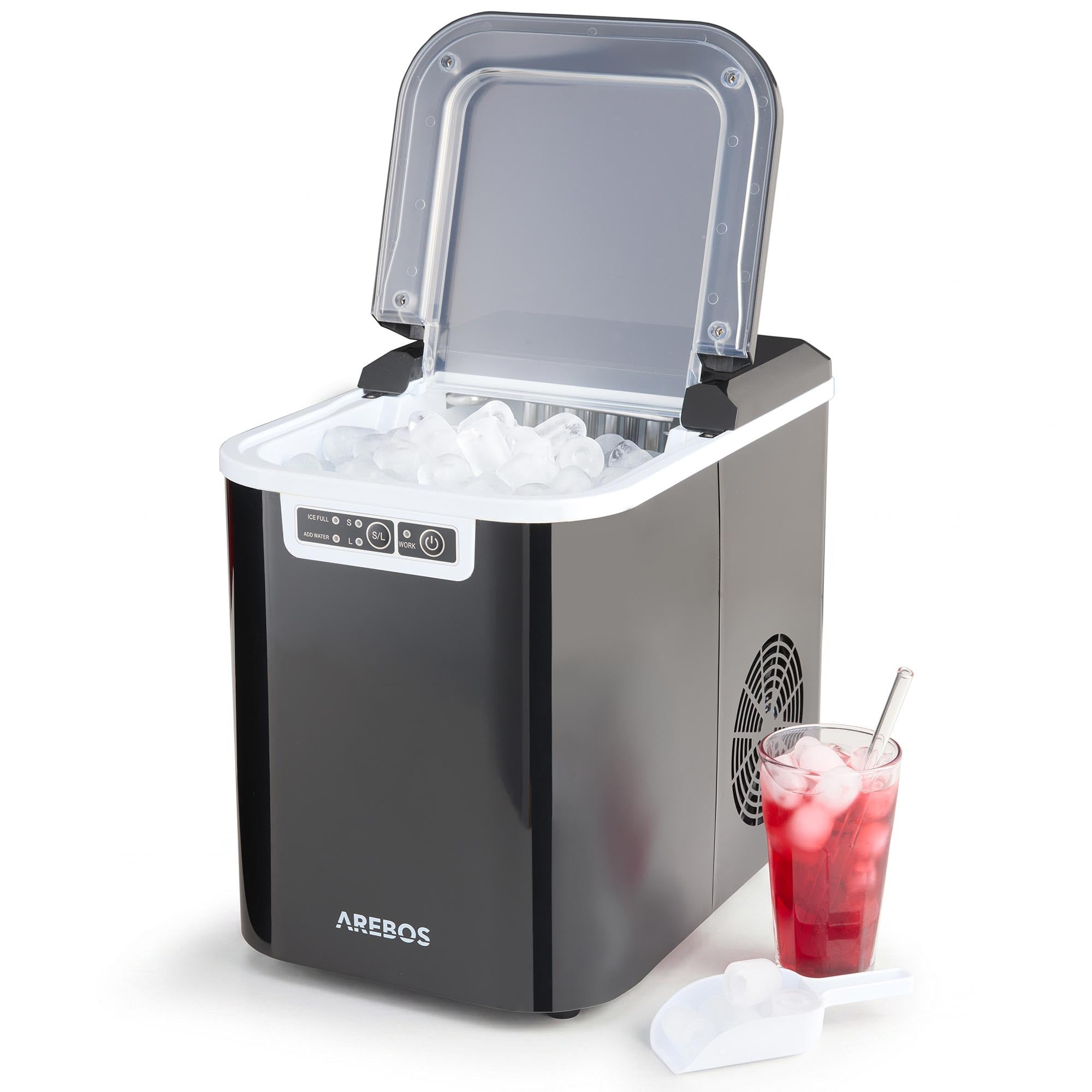 61qeuS0easL._SY2000_.jpg Arebos Eiswürfelmaschine 12 kg/24h – Selbstreinigend mit 2 Würfelgrößen – Bild 1